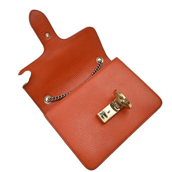 GUCCI Logo Interlocking G Chain Mini Shoulder Bag Leather Orange GHW - Picture 9 of 16